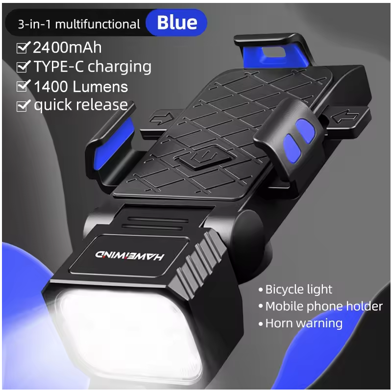 Bezpečně s námi! Multifunkční světlo na kolo s klaksonem a držákem telefonu na kolo | USB-C