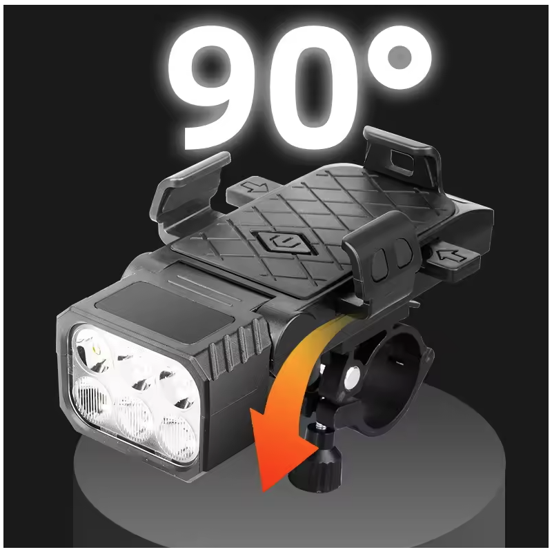 Bezpečně s námi! Multifunkční světlo na kolo s klaksonem a držákem telefonu na kolo | USB-C