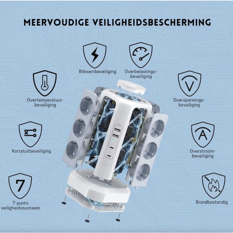 XT-G3211 EU Přepěťová ochrana 4000W 16A, Prodlužovací kabel s USB A/C a nočním světlem pro domácnost/kancelář