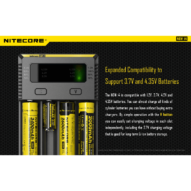 Nitecore nové I4 Li-ion chytrá nabíječka - Kompatibilní s Li-ion & NiMH, Bezpečné a efektivní nabíjení