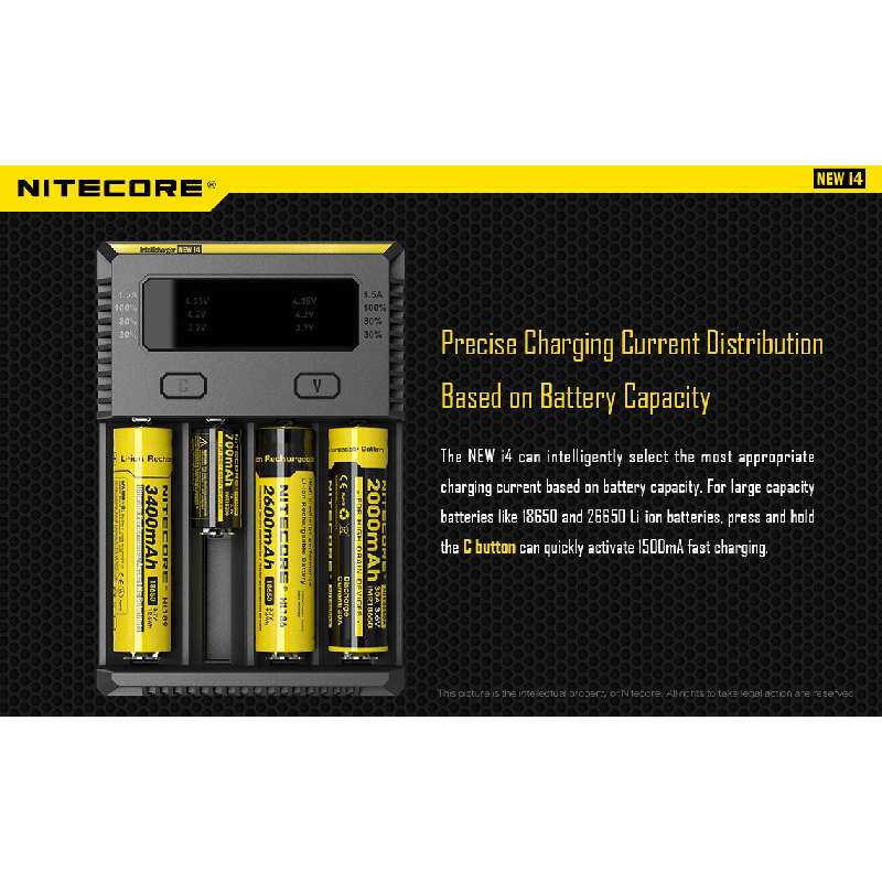Nitecore nové I4 Li-ion chytrá nabíječka - Kompatibilní s Li-ion & NiMH, Bezpečné a efektivní nabíjení