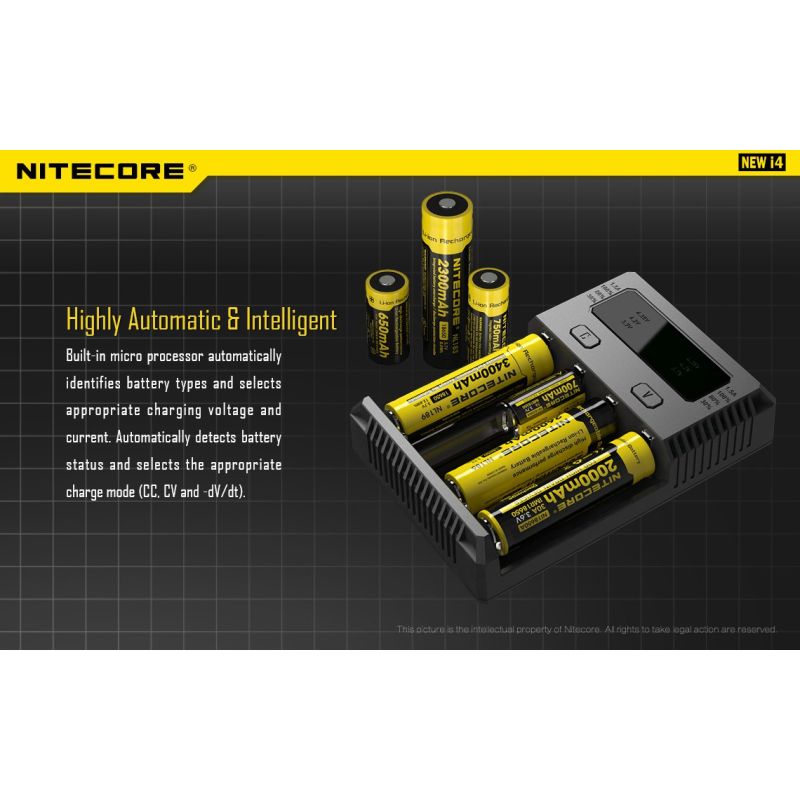 Nitecore nové I4 Li-ion chytrá nabíječka - Kompatibilní s Li-ion & NiMH, Bezpečné a efektivní nabíjení