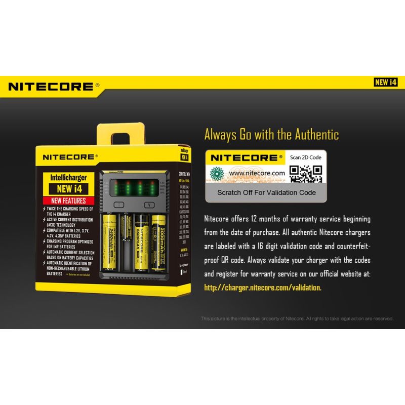 Nitecore nové I4 Li-ion chytrá nabíječka - Kompatibilní s Li-ion & NiMH, Bezpečné a efektivní nabíjení