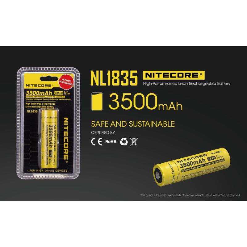 Nitecore NL1835 3500mAh 18650 Li-ion Baterie | Vysoká Kapacita, Dlouhá Výdrž pro Elektronická Zařízení