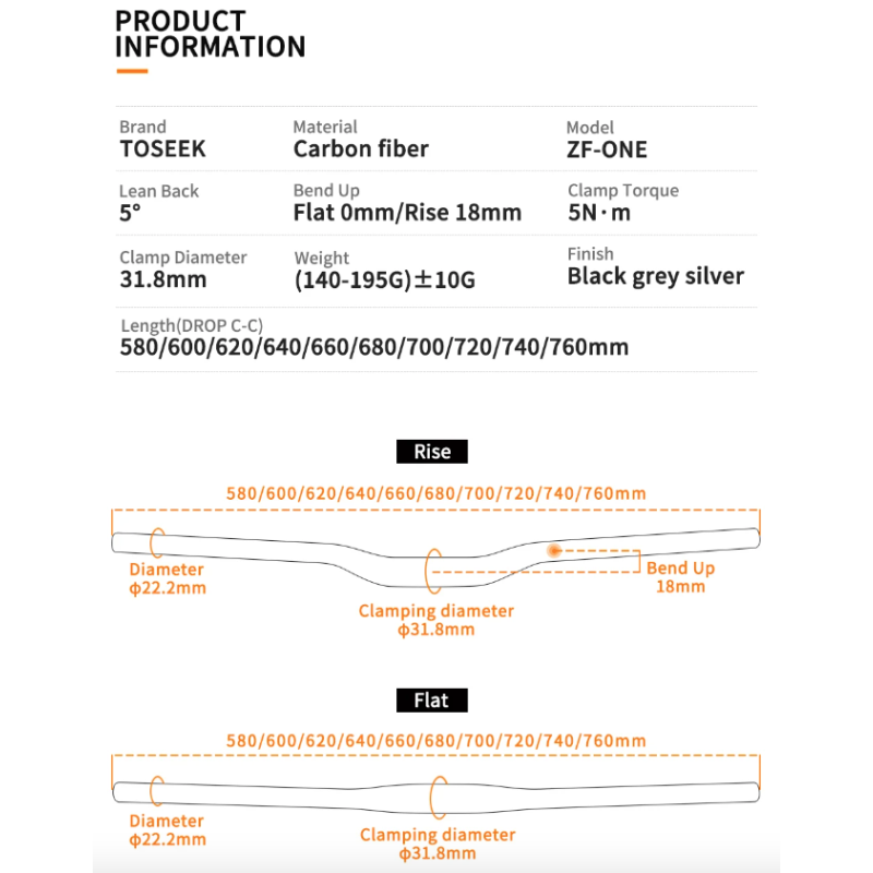 TOSEEK ZF-ONE MTB Karbonová Řídítka 31.8mm Matně Černá 580-760mm pro Jízdní Kolo – Upgrade Kola!