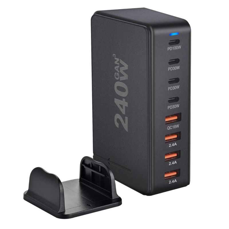 240W GaN 8portová USB-C PD 3.0 Stolní Nabíječka pro Rychlé Nabíjení Více Zařízení - Efektivní & Výkonná