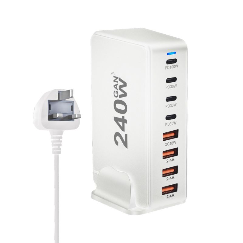 240W GaN 8portová USB-C PD 3.0 Stolní Nabíječka pro Rychlé Nabíjení Více Zařízení - Efektivní & Výkonná