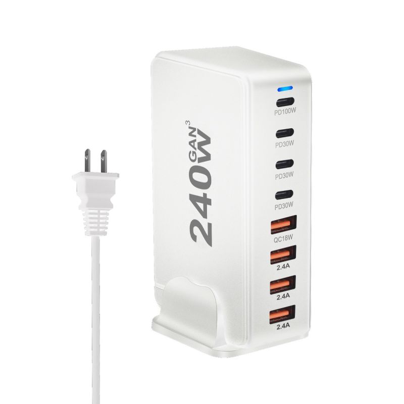 240W GaN 8portová USB-C PD 3.0 Stolní Nabíječka pro Rychlé Nabíjení Více Zařízení - Efektivní & Výkonná
