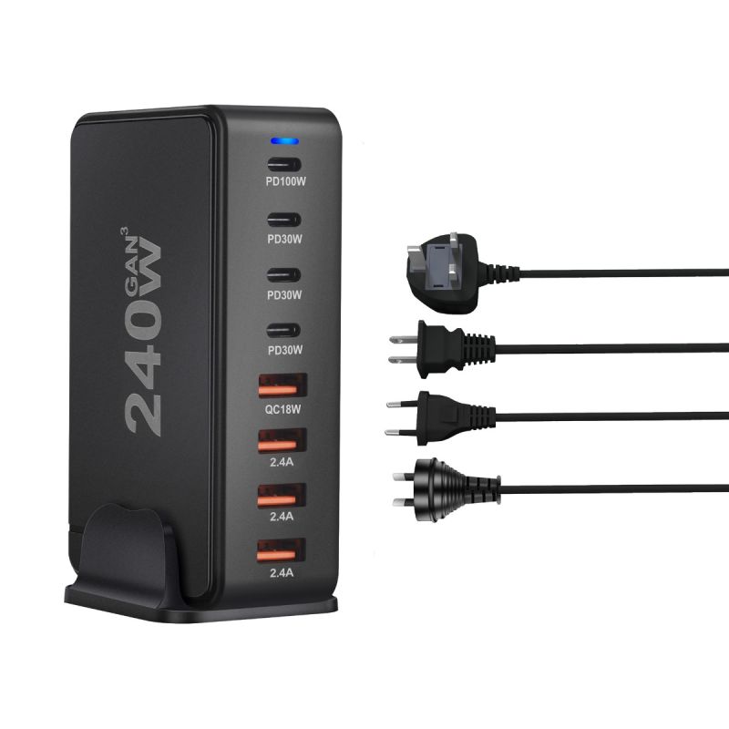 240W stolní GaN nabíječka 8portová USB typu C PD rychlé nabíjení 3.0 pro nabíjení více zařízení efektivně
