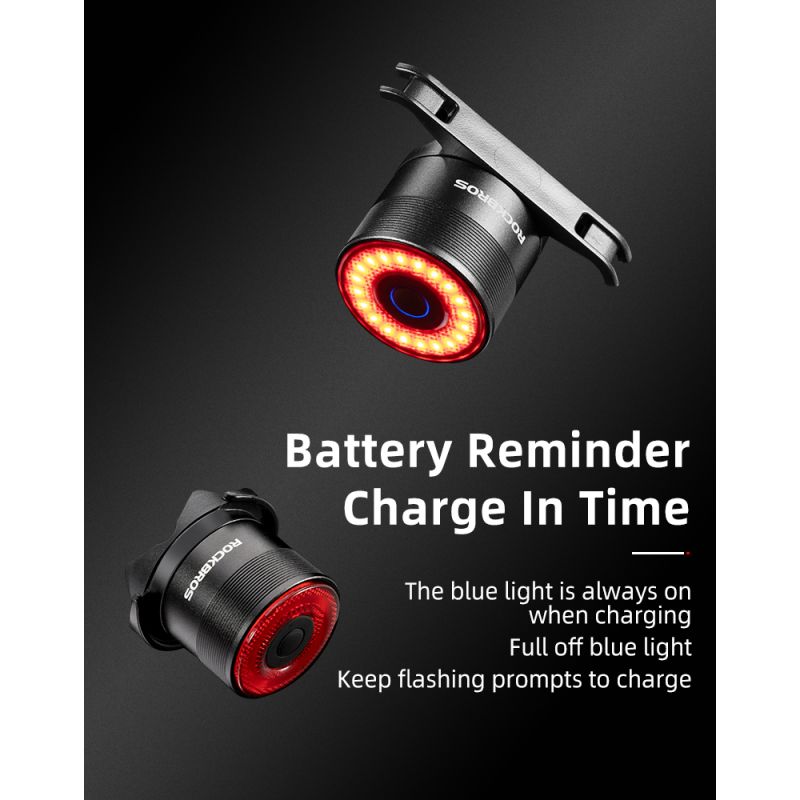 ROCKBROS Q3 Chytré Zadní Světlo pro MTB/Silniční Kolo – Noční Cyklistika s Brzdovým Senzorem, Vodotěsné IPX6