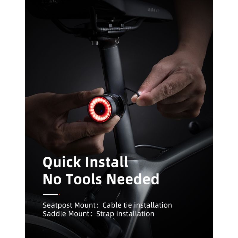 ROCKBROS Q3 Chytré Zadní Světlo pro MTB/Silniční Kolo – Noční Cyklistika s Brzdovým Senzorem, Vodotěsné IPX6