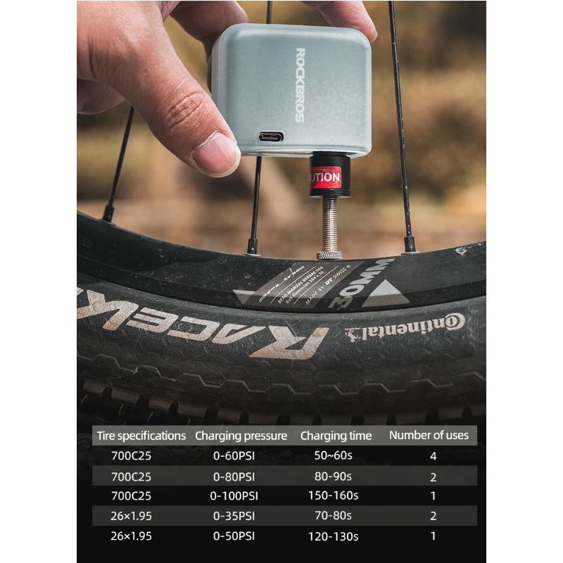 ROCKBROS dobíjecí mini elektrická pumpa 100PSI pro auto, kolo, moto – lehká, přenosná hustilka pneumatik