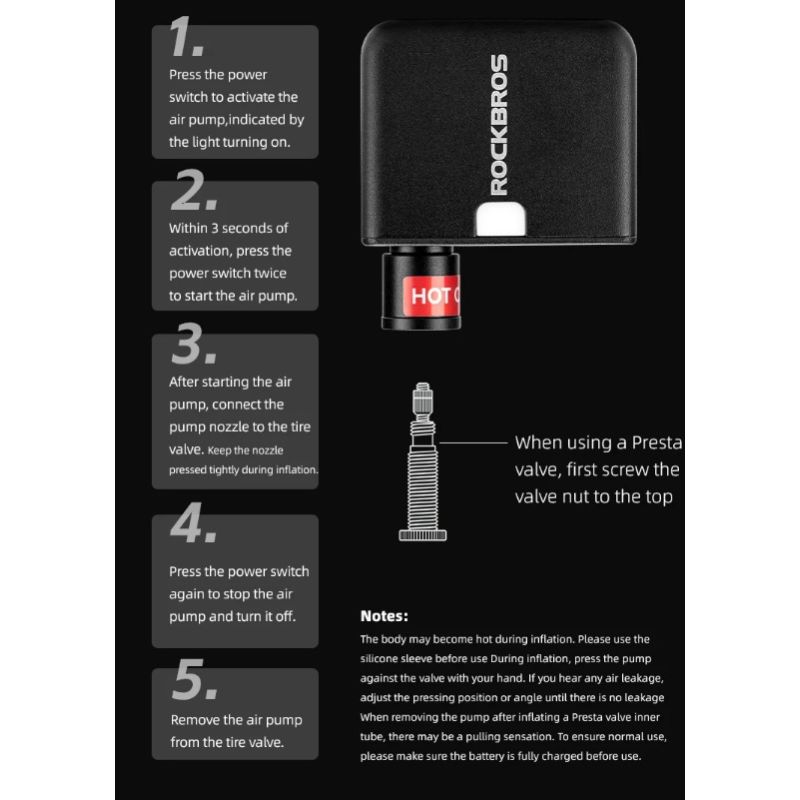 ROCKBROS dobíjecí mini elektrická pumpa 100PSI pro auto, kolo, moto – lehká, přenosná hustilka pneumatik