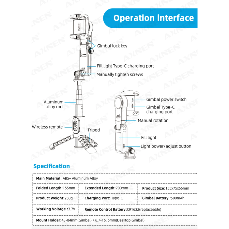 Q18 Selfie Stick Stativ s 360° otočením a gimbalovým stabilizátorem – Inteligentní sledování pro mobilní fotografie