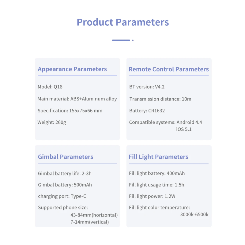 Q18 Selfie Stick Stativ s 360° otočením a gimbalovým stabilizátorem – Inteligentní sledování pro mobilní fotografie