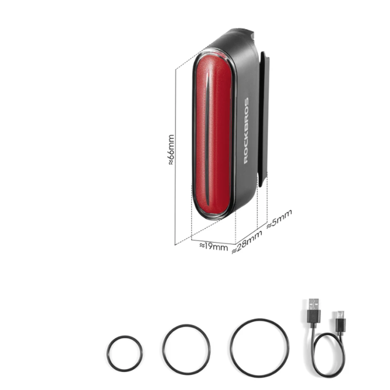 ROCKBROS Magnetické zadní světlo na kolo, IPX6 vodotěsné, 7 režimů, inteligentní senzor pro noční bezpečnostní varování