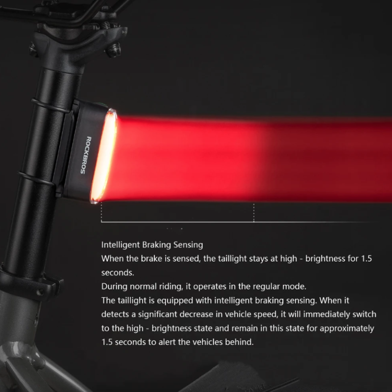 ROCKBROS Magnetické zadní světlo na kolo, IPX6 vodotěsné, 7 režimů, inteligentní senzor pro noční bezpečnostní varování