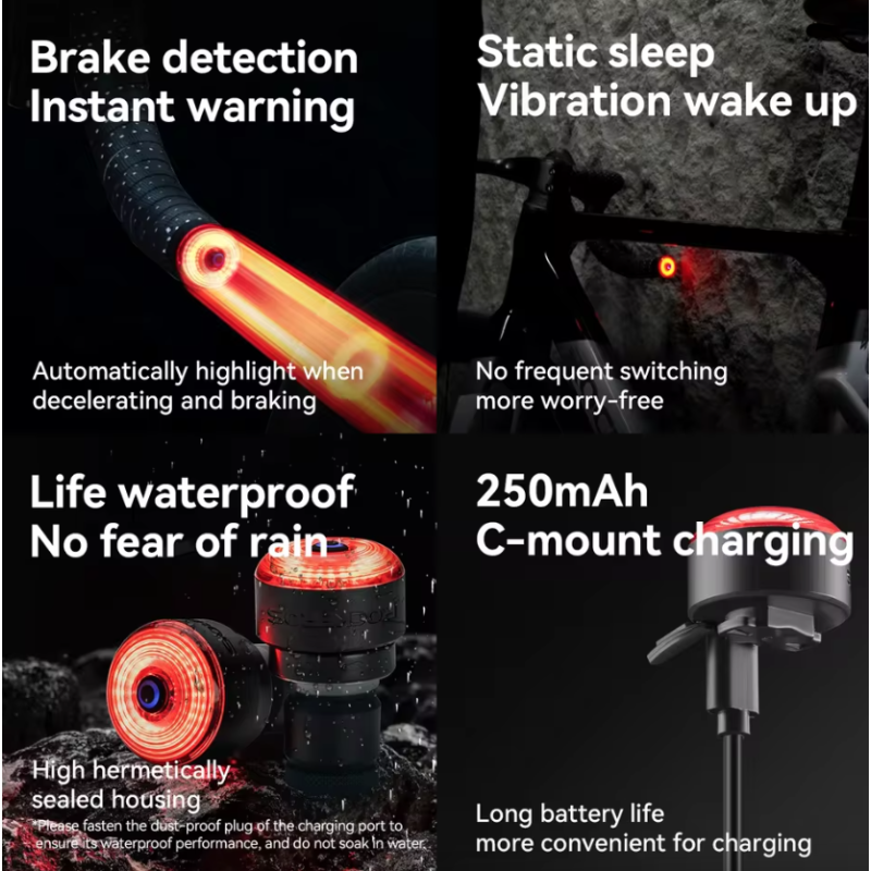 ROCKBROS R0: Integrované zadní světlo na kolo do záslepky řídítek. USB-C, MTB/silnice. Pro vaši bezpečnost!