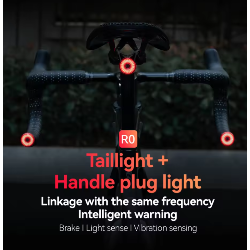 ROCKBROS R0: Integrované zadní světlo na kolo do záslepky řídítek. USB-C, MTB/silnice. Pro vaši bezpečnost!