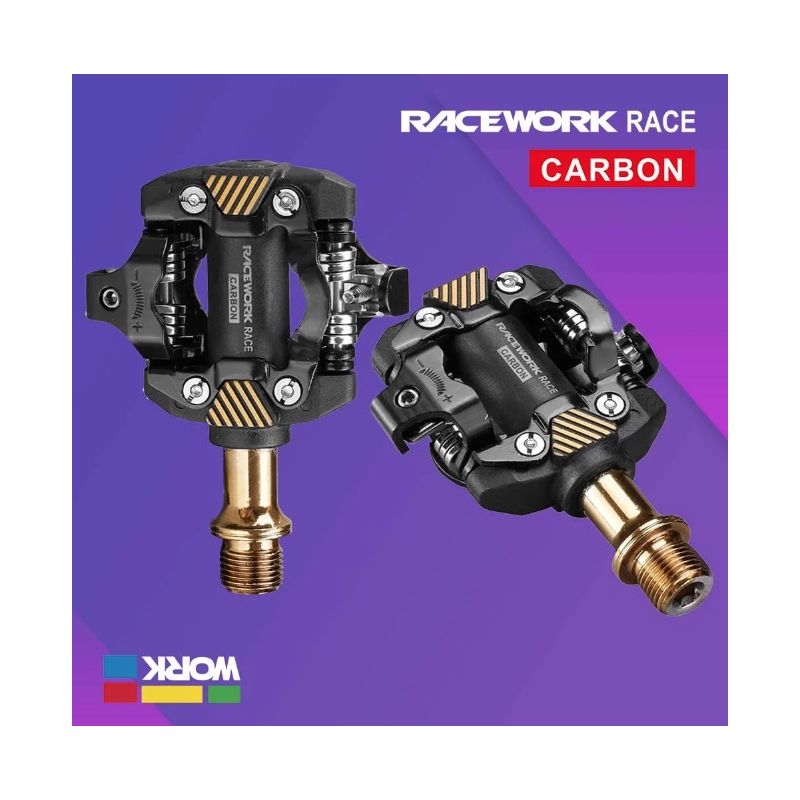 RACEWORK MTB Pedály Samosvorné SPD – Odolné Pedály na Horské Kolo z Chromové Oceli a Uhlíku