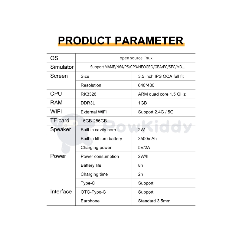 POWKIDDY RGB20S retro kapesní herní konzole, RK3326, 3,5