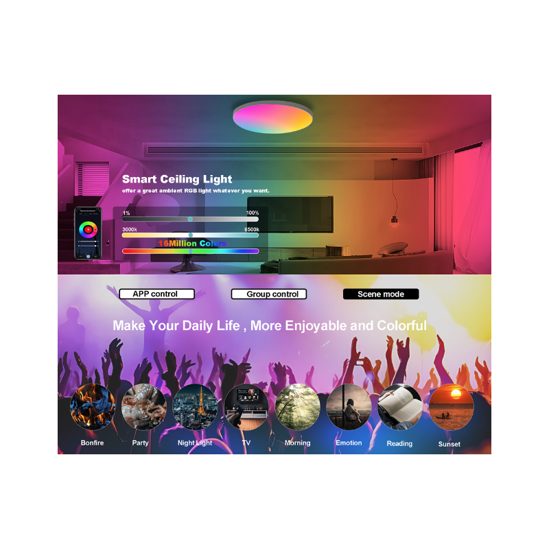 24W Tuya Zigbee Wifi chytré stropní světlo RGBCW s hlasovým ovládáním Alexa pro obývací pokoj