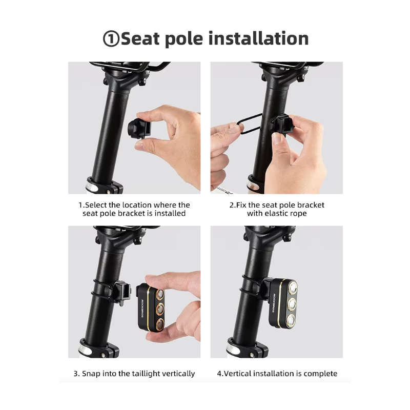 ROCKBROS Chytré zadní světlo na kolo | Vodotěsné IP64, Type-C, detekce brzdění pro bezpečnost