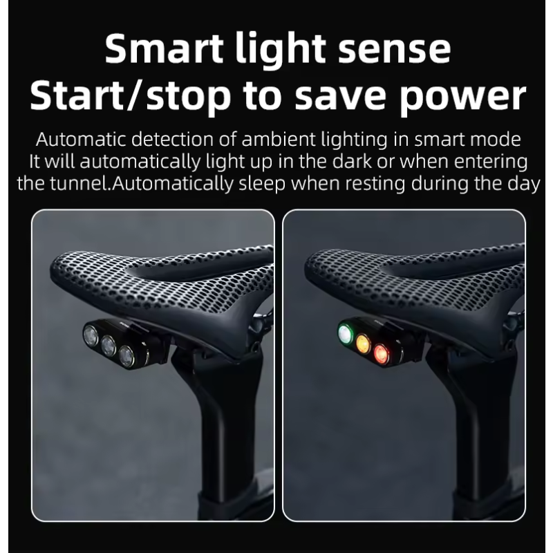 ROCKBROS Chytré zadní světlo na kolo | Vodotěsné IP64, Type-C, detekce brzdění pro bezpečnost