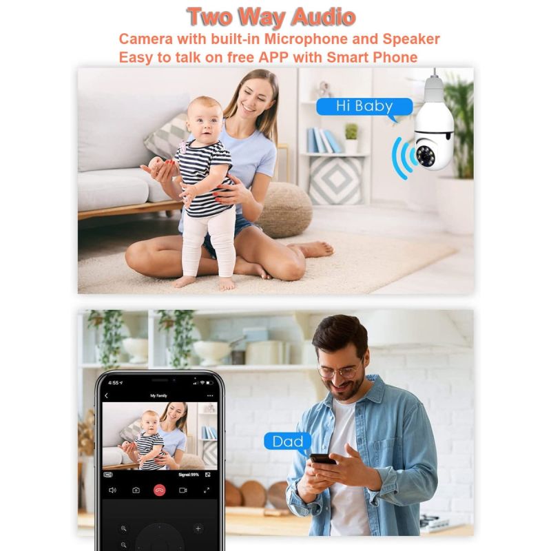 5G WiFi E27 Žárovka Kamera s Nočním Viděním a Automatickým Sledováním Člověka pro Chytrou Domácnost