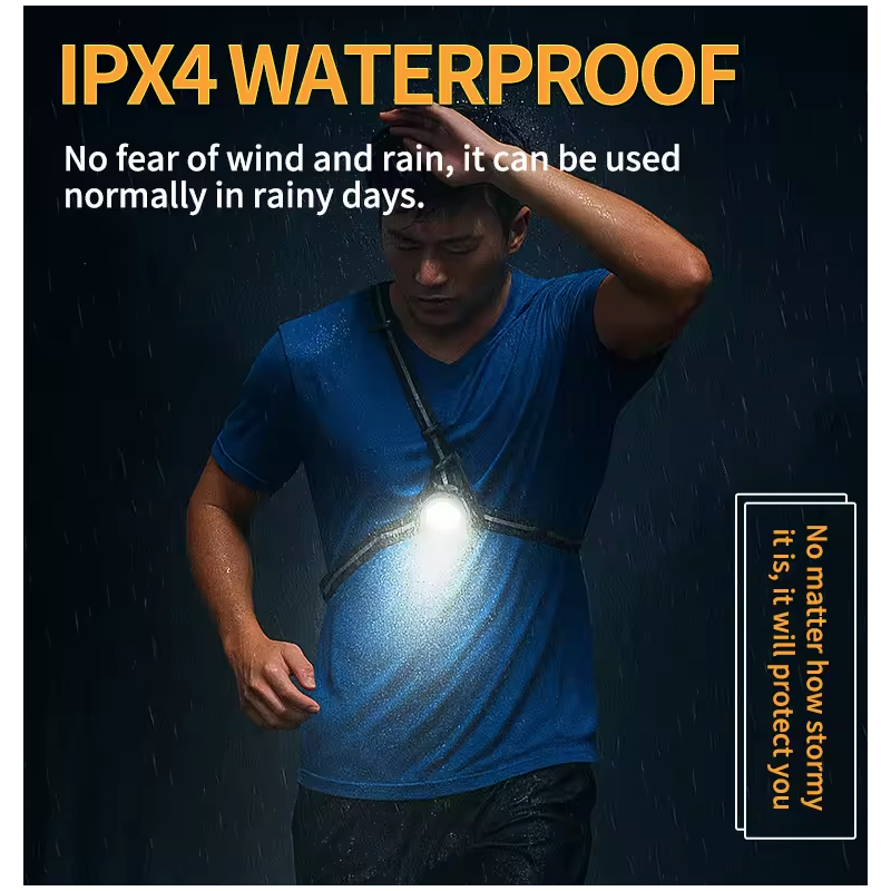 LED hrudní světlo pro bezpečný noční běh | Ultra jasné 500lm, vodotěsné, dobíjecí s 90° nast. úhlem