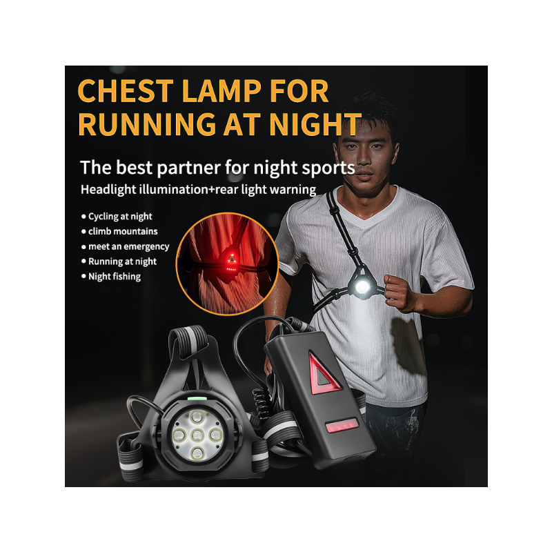 LED hrudní světlo pro bezpečný noční běh | Ultra jasné 500lm, vodotěsné, dobíjecí s 90° nast. úhlem