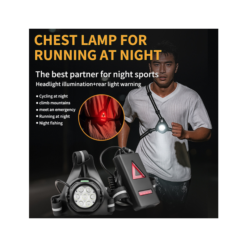 LED hrudní světlo pro bezpečný noční běh | Ultra jasné 500lm, vodotěsné, dobíjecí s 90° nast. úhlem
