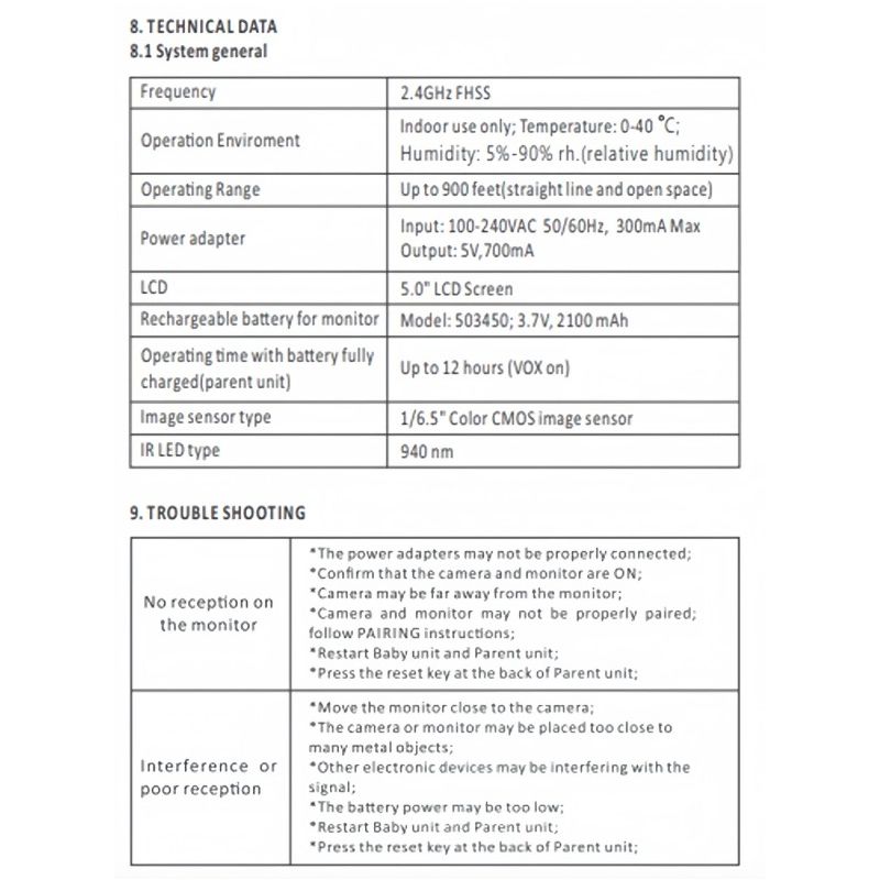 5palcová Video Chůvička s Kamerou SM650 HD 720P – Dlouhá Výdrž Baterie a Obousměrný Zvuk pro Bezpečnost Dítěte a Klidné Rodičovství