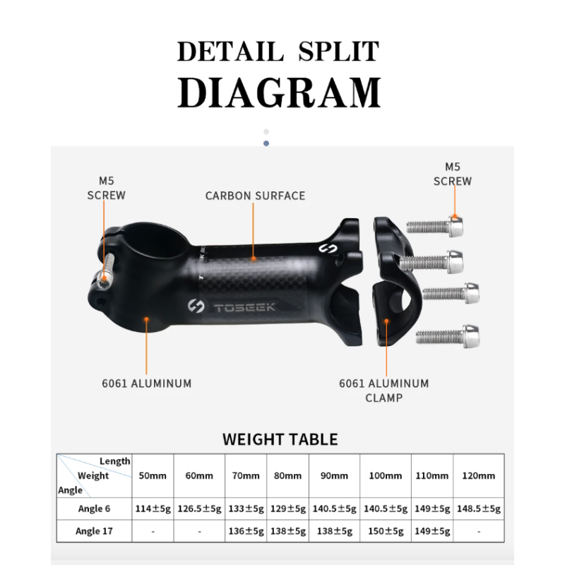 TOSEEK MTB Představec Řídítek 28.6/31.8mm Hliník/Karbon – Lehký & Odolný pro Cyklistické Nadšence
