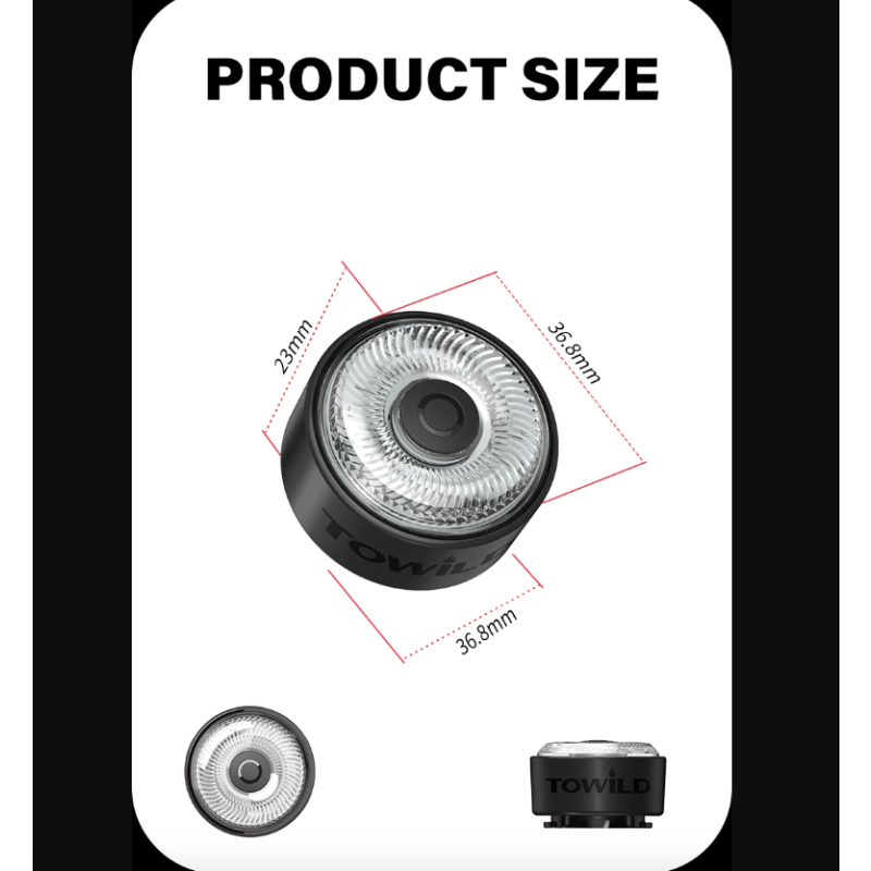 TOWILD TL03Pro LED Zadní Světlo na Kolo - Dobíjecí Bezpečnostní Světlo s Brzdovým Senzorem a 7 Barvami