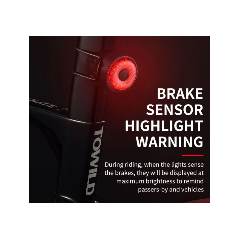 TOWILD TL03 Chytré LED Cyklo Zadní Světlo s Brzdovým Senzorem pro Bezpečnost a Viditelnost na Kole