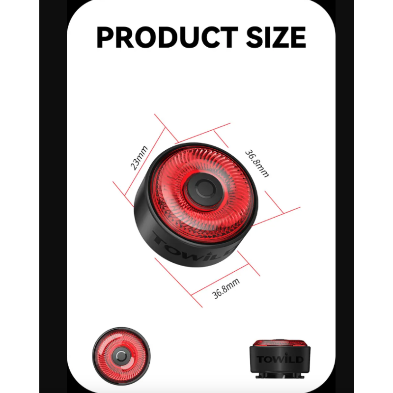 TOWILD TL03 Chytré LED Cyklo Zadní Světlo s Brzdovým Senzorem pro Bezpečnost a Viditelnost na Kole