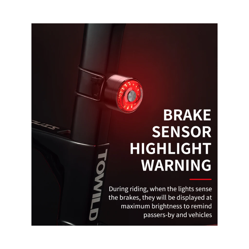 TOWILD TL05 Chytré Zadní Světlo na Kolo s Brzdovým Snímáním | IPX6 Vodotěsné | USB Nabíjení | Bezpečnostní Světlo
