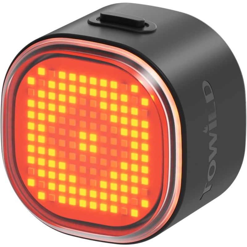 TOWILD TL08 Kolo LED Zadní Světlo USB-C Dobíjecí. Plnobarevné Vzory s Brzdovým Senzorem pro Bezpečnost Cyklistiky. IPX6 Viditelnost