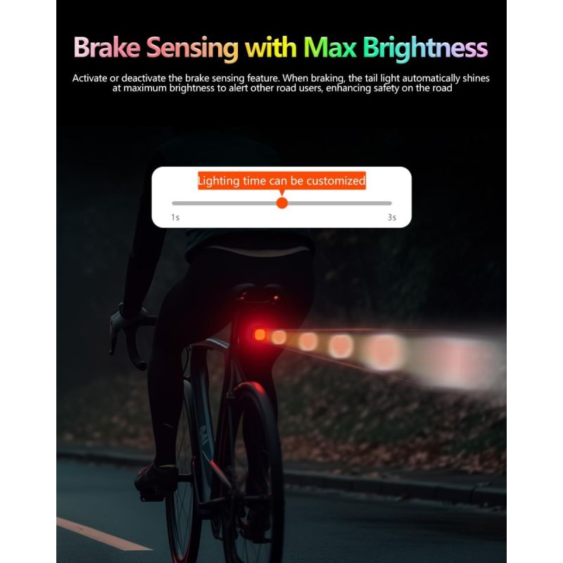 TOWILD TL08 Kolo LED Zadní Světlo USB-C Dobíjecí. Plnobarevné Vzory s Brzdovým Senzorem pro Bezpečnost Cyklistiky. IPX6 Viditelnost