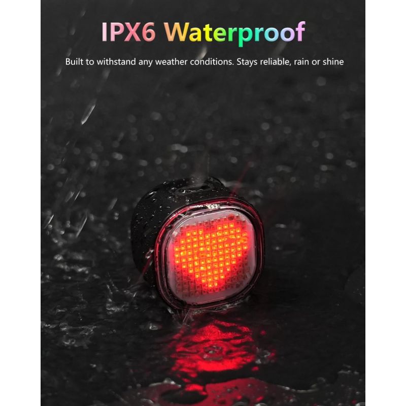 TOWILD TL08 Kolo LED Zadní Světlo USB-C Dobíjecí. Plnobarevné Vzory s Brzdovým Senzorem pro Bezpečnost Cyklistiky. IPX6 Viditelnost