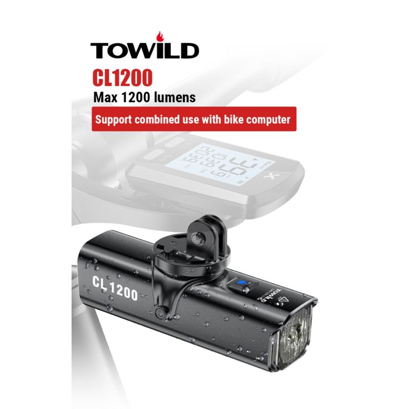 TOWILD CL1200 Cyklistické Světlo 1200LM LED USB Dobíjecí Přední Lampa pro Bezpečnou Jízdu a Viditelnost