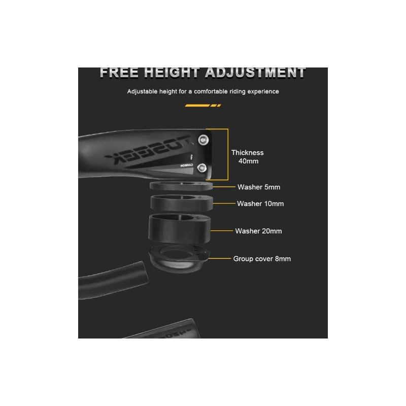 TOSEEK TR5500 Celokarbonový Představec, Matná Černá 28.6mm Řídítka pro Silniční Kolo, Ultralehké Cyklistické Díly