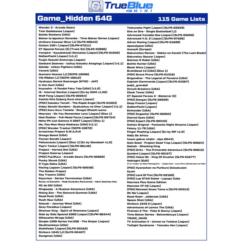 True Blue Mini Crackhead Pack 32G/64G pro PS ONE MINI: Plug & Play Klasické Hry s Nostalgií a Snadnou Instalací!