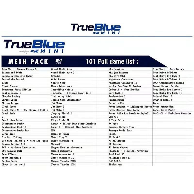 True Blue Mini Crackhead Pack 32G/64G pro PS ONE MINI: Plug & Play Klasické Hry s Nostalgií a Snadnou Instalací!