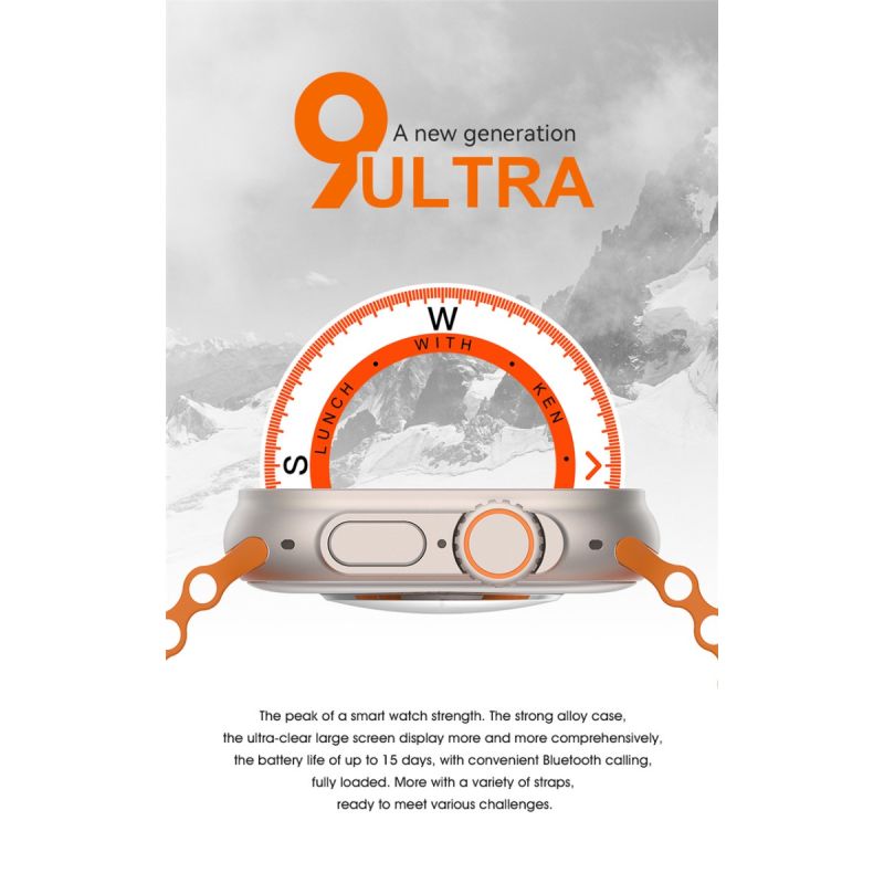 Chytré hodinky 49mm Smart Watch Ultra 9 s Bluetooth Call, NFC, Kompasem, GPS Route Track a IP68 Smartwatch