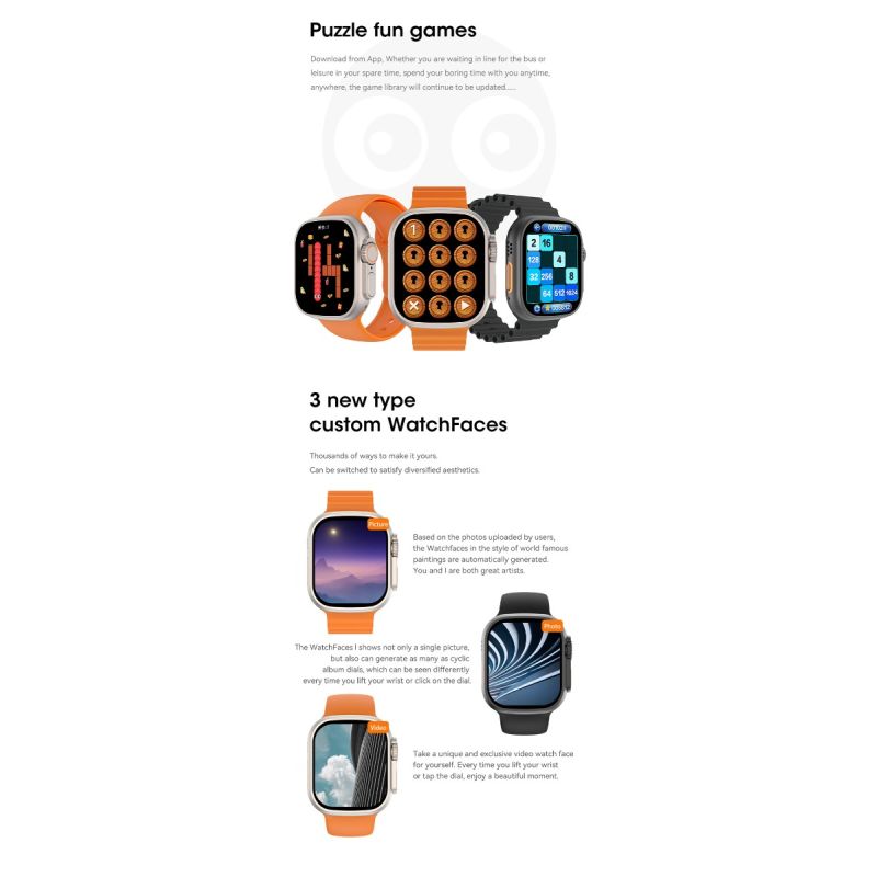 Chytré hodinky 49mm Smart Watch Ultra 9 s Bluetooth Call, NFC, Kompasem, GPS Route Track a IP68 Smartwatch