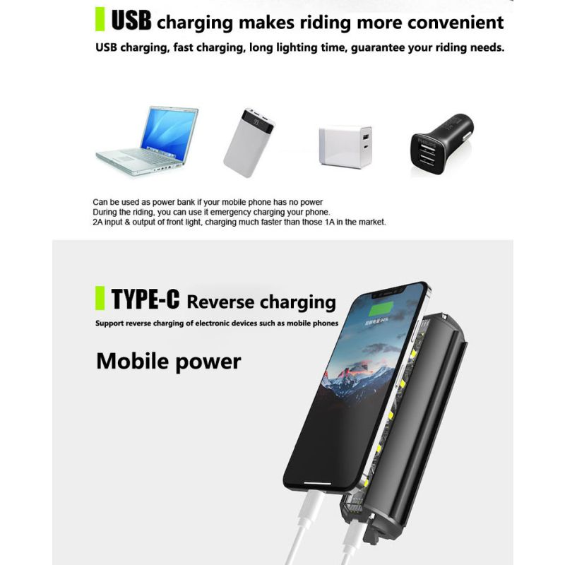 Jasná cyklistická světla 5200 lumenů, přední LED svítilna na kolo, bezpečnostní světlo USB-C pro noční jízdu