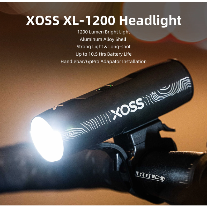 XOSS XL-1200 Cyklistické Světlo 1200 Lumenů – Dobíjecí Přední Lampa na Kolo, Vodotěsné, 6 Režimů