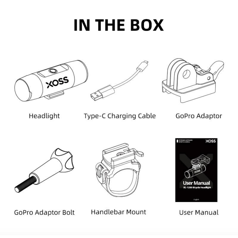 XOSS XL-1200 Cyklistické Světlo 1200 Lumenů – Dobíjecí Přední Lampa na Kolo, Vodotěsné, 6 Režimů